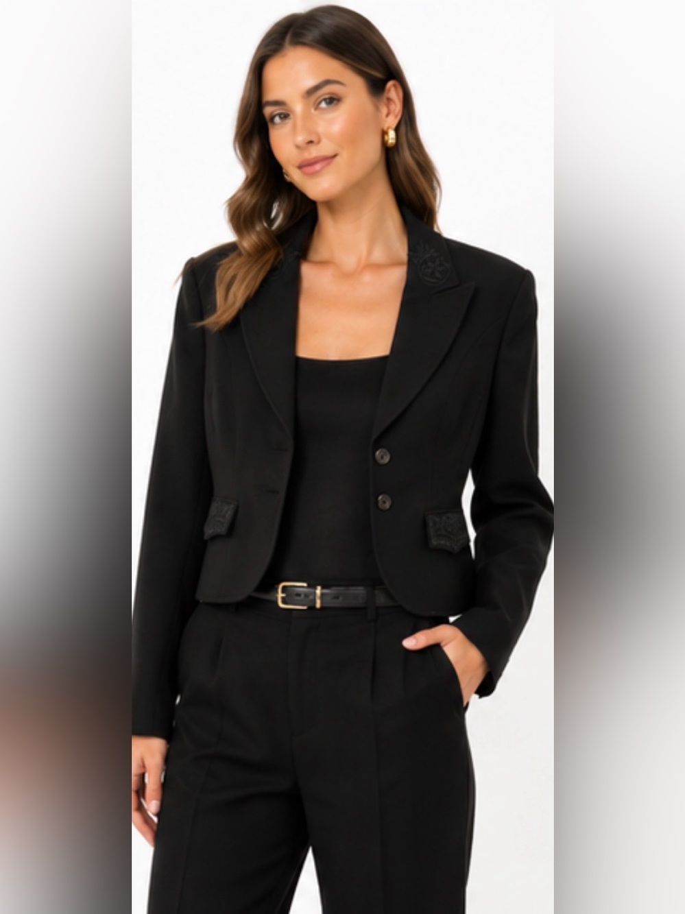 Marcona NWT Black Embroidered Tailored Blazer Size 34 Made in Croatia